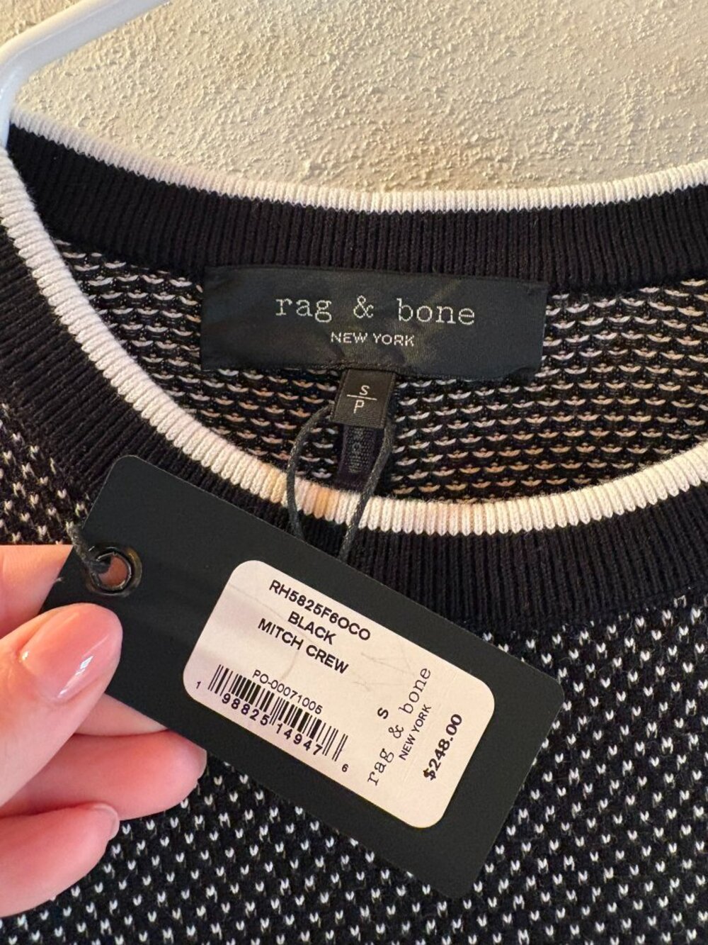 NWT Rag & Bone Black Mitch Crew